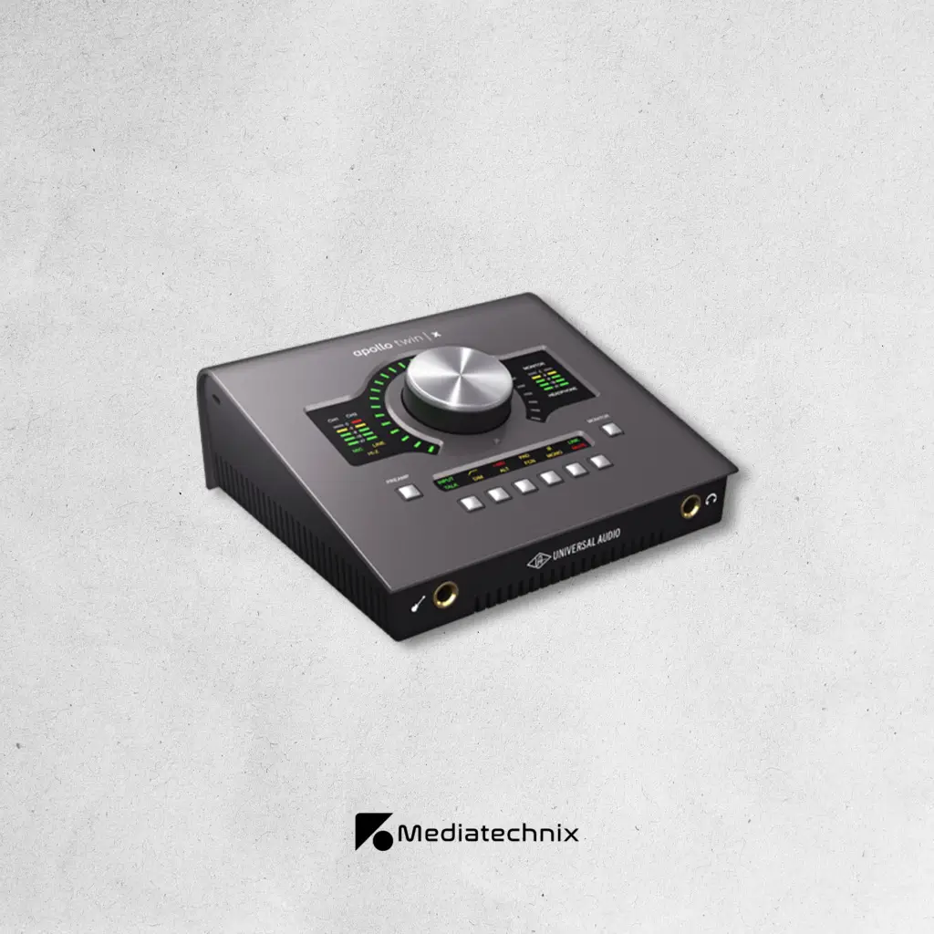 Universal Audio Apollo Twin X mieten – Hochwertiges Thunderbolt Audio-Interface für Studio- & Musikproduktionen in Frankfurt | Mediatechnix Rental Das Universal Audio Apollo Twin X ist ein professionelles Thunderbolt-Audio-Interface, ideal für Musikaufnahmen, Podcasting & Post-Production. Mit UA Unison-Vorverstärkern, 24-Bit/192 kHz Wandlern & integrierter UAD-2 DSP-Processing-Power liefert es erstklassigen, analogen Sound mit niedriger Latenz. Perfekt für Studioaufnahmen, Voice-Over & hochwertige Mix- und Mastering-Workflows. Jetzt in Frankfurt mieten! 🎚️🎶🚀