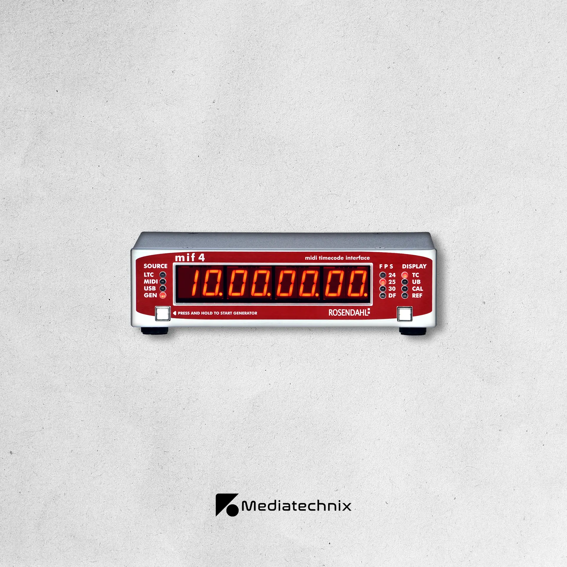 Rosendahl MIF4 mieten – Professionelle Timecode-Synchronisation für Film- & Broadcast-Produktionen in Frankfurt | Mediatechnix Rental Das Rosendahl MIF4 ist ein hochpräziser Timecode-Generator & Wandler, ideal für Filmsets, TV-Produktionen & Live-Broadcasting. Mit vielseitigen Timecode-Ein- & Ausgängen, MIDI-Schnittstelle & synchronisierter Wordclock sorgt es für perfekte Audio- & Video-Synchronisation in Mehrkamera- und Multitrack-Setups. Perfekt für Postproduktion, Studio- & Live-Regien. Jetzt in Frankfurt mieten! 🎬⏱️🚀