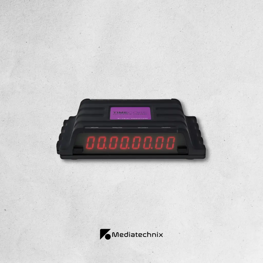 Visual Productions TimeCore mieten – Universelle Timecode-Steuerung für Film-, Event- & Broadcast-Produktionen in Frankfurt | Mediatechnix Rental Der Visual Productions TimeCore ist ein leistungsstarker Timecode-Prozessor, ideal für Filmsets, Live-Events & Synchronisationsaufgaben in Multimedia-Produktionen. Mit Unterstützung für SMPTE, MTC, Art-Net & LTC-Formate ermöglicht er präzise Steuerung von Licht, Ton & Video in Echtzeit. Perfekt für Show-Control-Setups, komplexe Mediensteuerung & synchronisierte Bühnenproduktionen. Jetzt in Frankfurt mieten! 🎬⏱️🚀